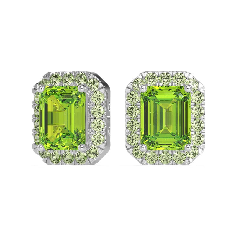Emerald Cut Halo Stud Earrings