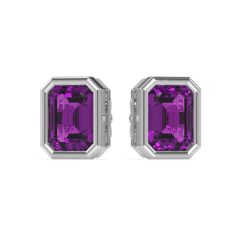 Emerald Cut Bezel Stud Earrings