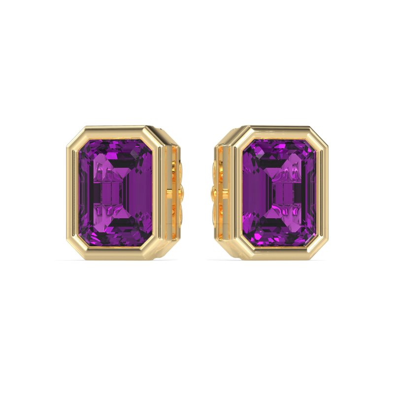 Emerald Cut Bezel Stud Earrings