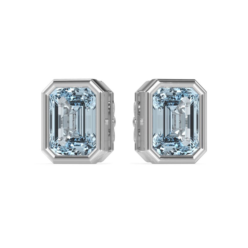 Emerald Cut Bezel Stud Earrings