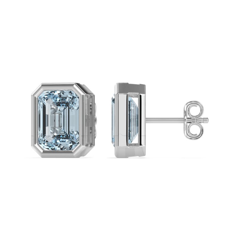 Emerald Cut Bezel Stud Earrings
