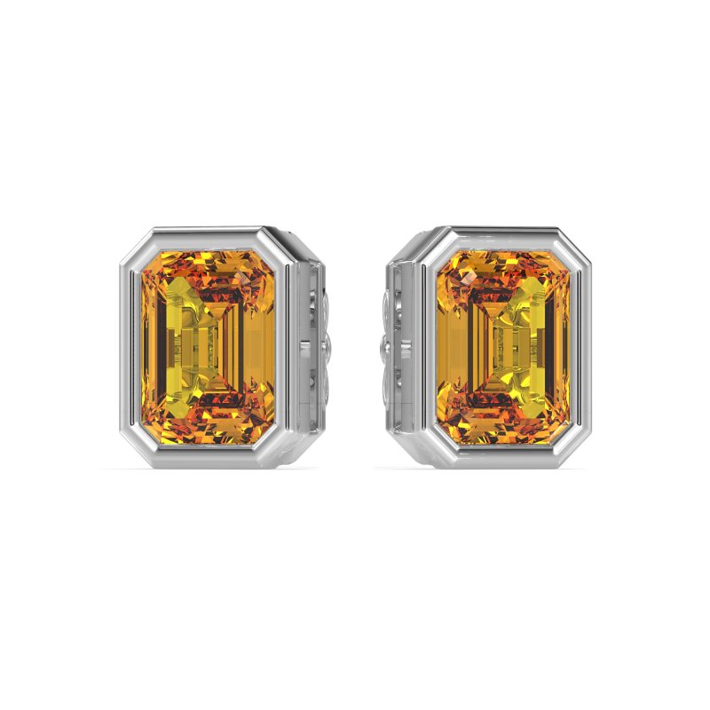 Emerald Cut Bezel Stud Earrings