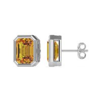 Emerald Cut Bezel Stud Earrings