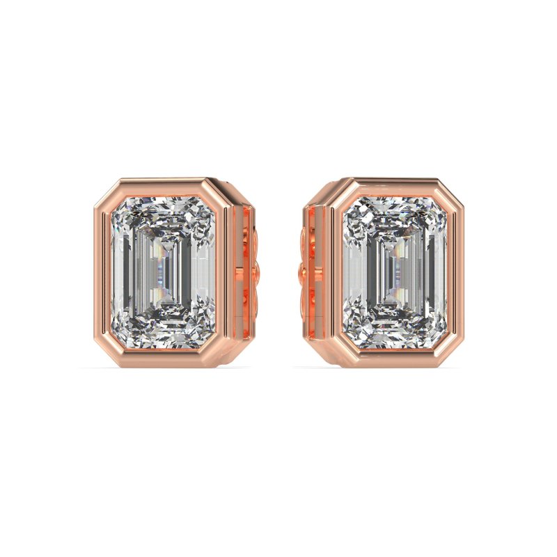Emerald Cut Bezel Stud Earrings