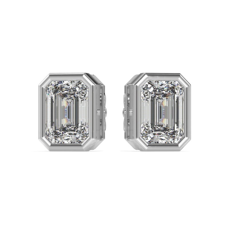 Emerald Cut Bezel Stud Earrings