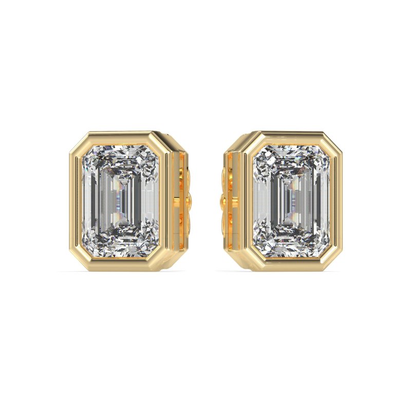 Emerald Cut Bezel Stud Earrings