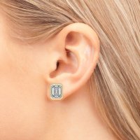 Emerald Cut Bezel Stud Earrings