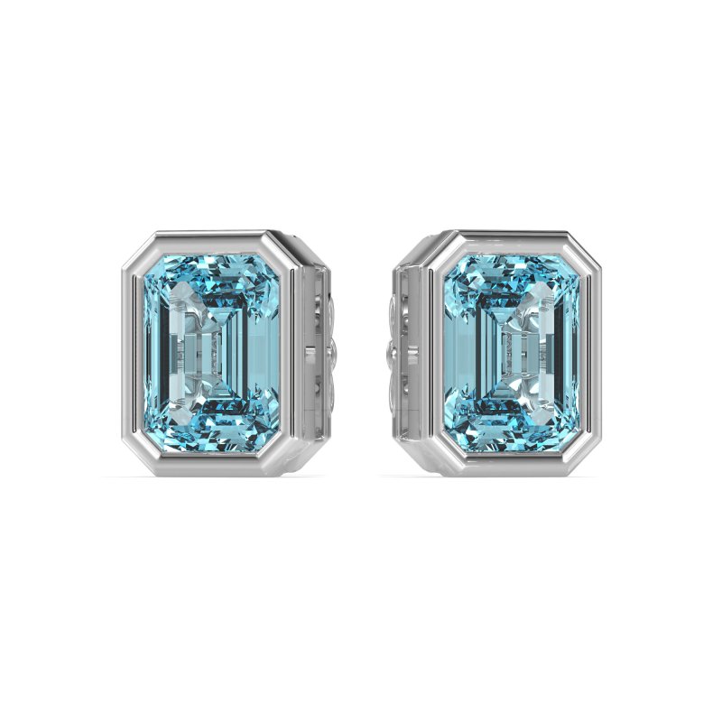 Emerald Cut Bezel Stud Earrings