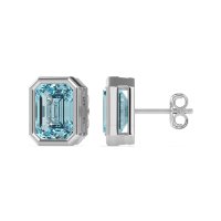 Emerald Cut Bezel Stud Earrings