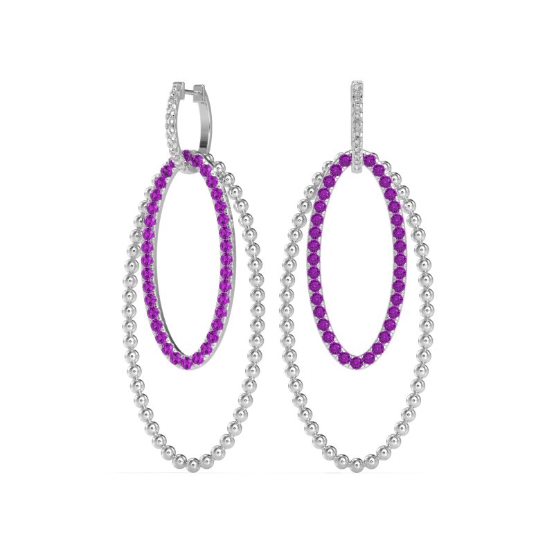 Double Oval Hoop Beaded Dangle Earrings