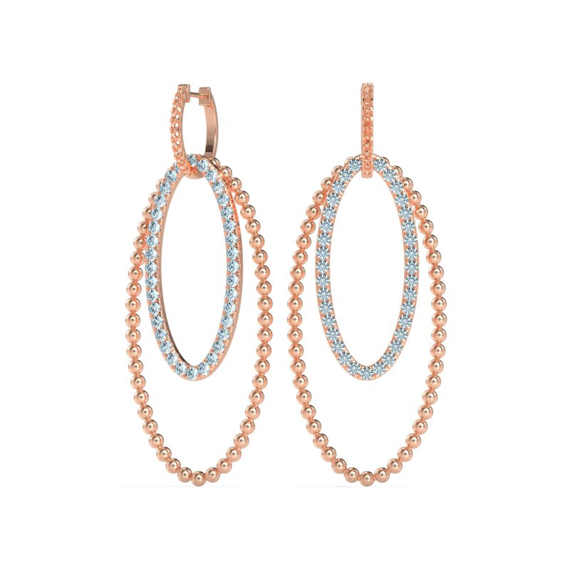 Double Oval Hoop Beaded Dangle Earrings