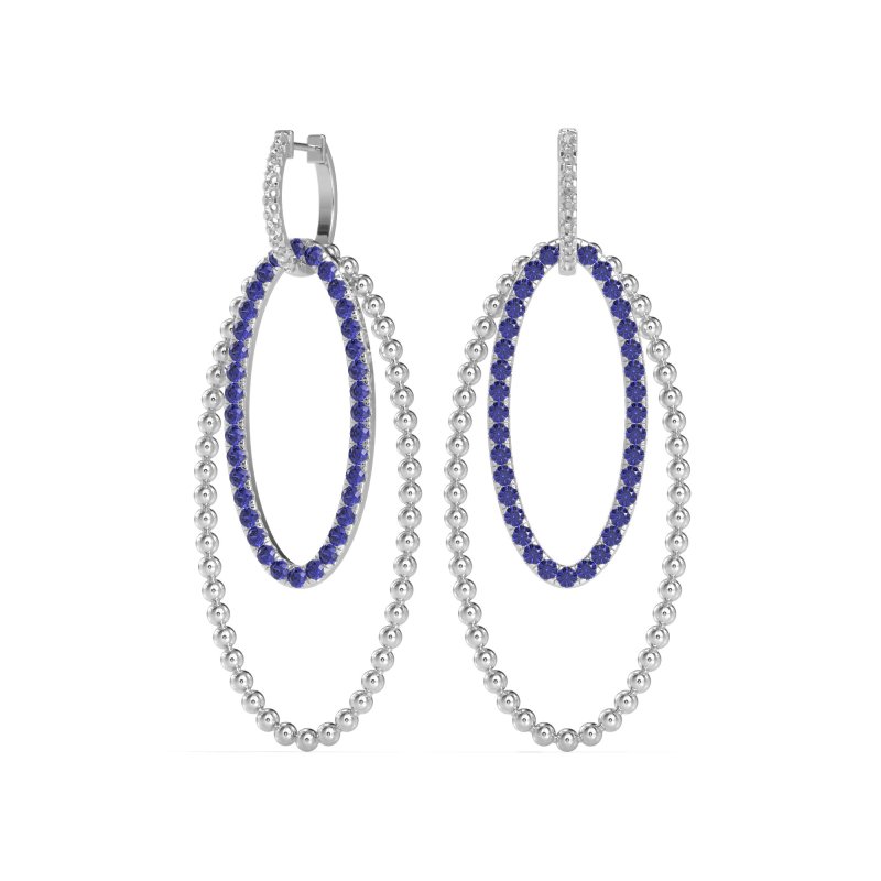 Double Oval Hoop Beaded Dangle Earrings