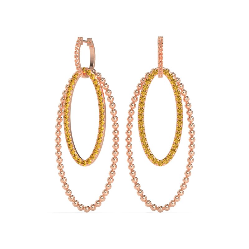 Double Oval Hoop Beaded Dangle Earrings