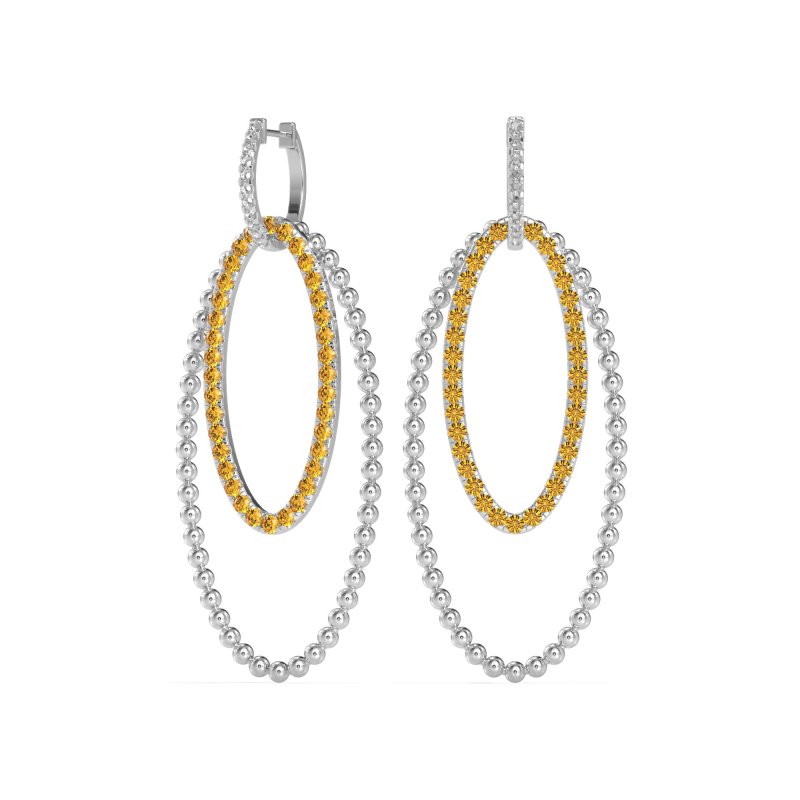 Double Oval Hoop Beaded Dangle Earrings