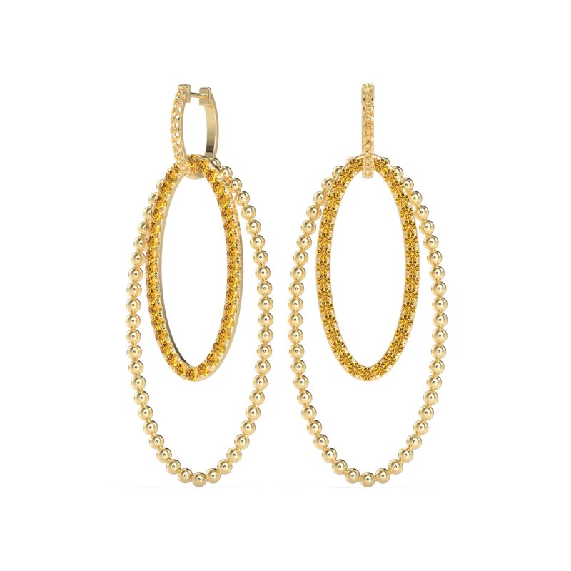 Double Oval Hoop Beaded Dangle Earrings