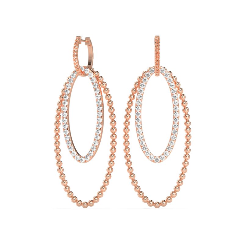 Double Oval Hoop Beaded Dangle Earrings