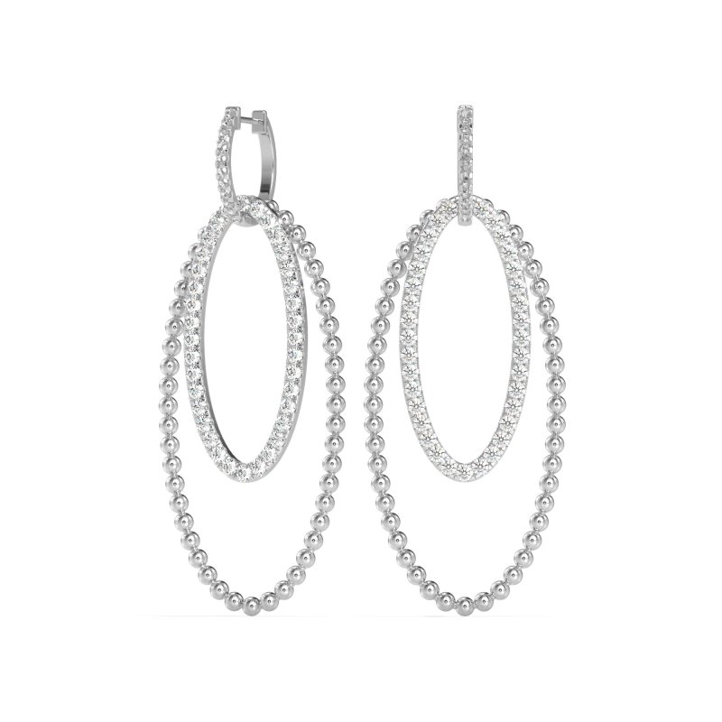 Double Oval Hoop Beaded Dangle Earrings