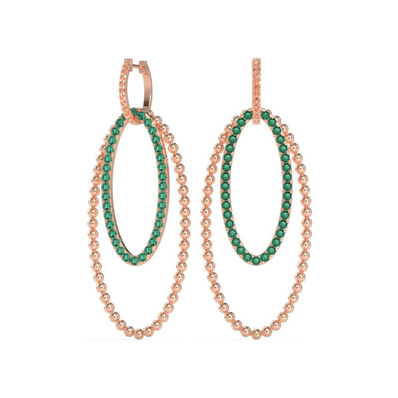Double Oval Hoop Beaded Dangle Earrings