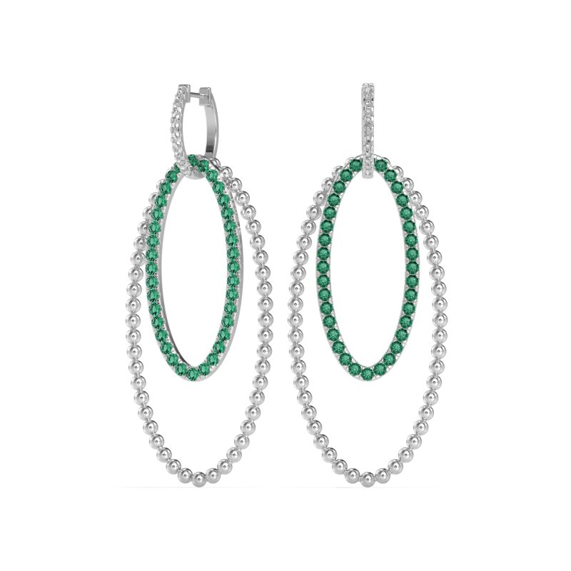 Double Oval Hoop Beaded Dangle Earrings