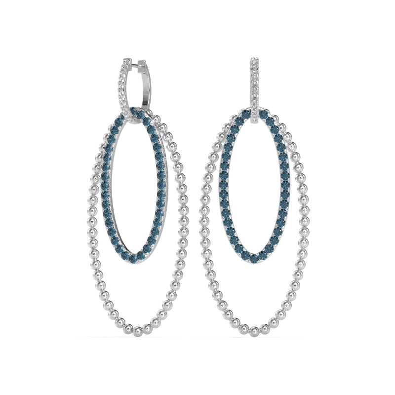 Double Oval Hoop Beaded Dangle Earrings