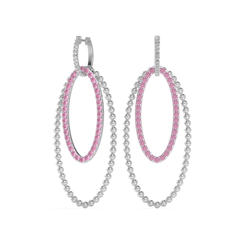 Double Oval Hoop Beaded Dangle Earrings