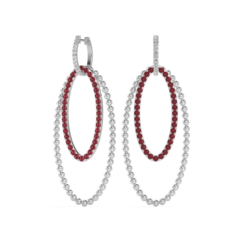 Double Oval Hoop Beaded Dangle Earrings