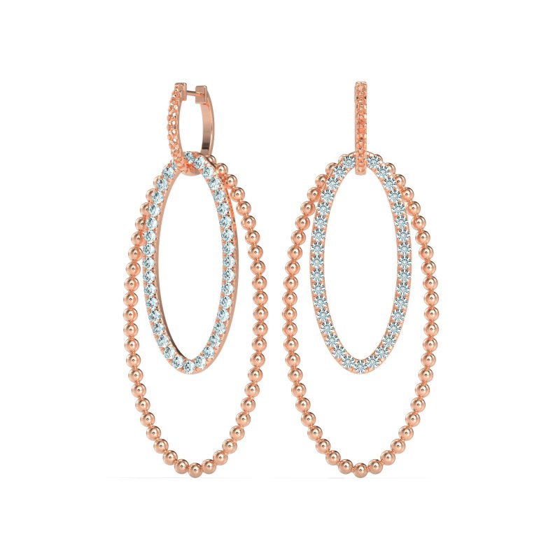 Double Oval Hoop Beaded Dangle Earrings