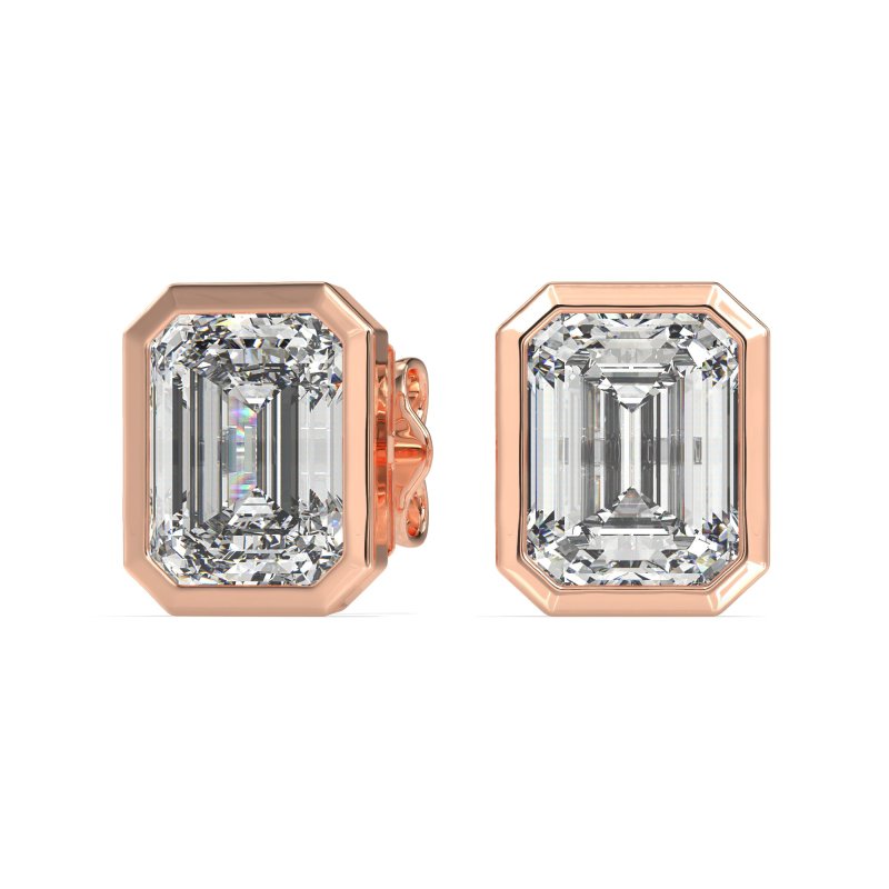 Bezel-Set Emerald Cut Stud Earrings