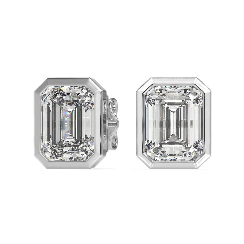 Bezel-Set Emerald Cut Stud Earrings