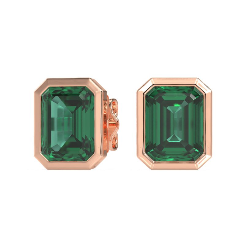 Bezel-Set Emerald Cut Stud Earrings