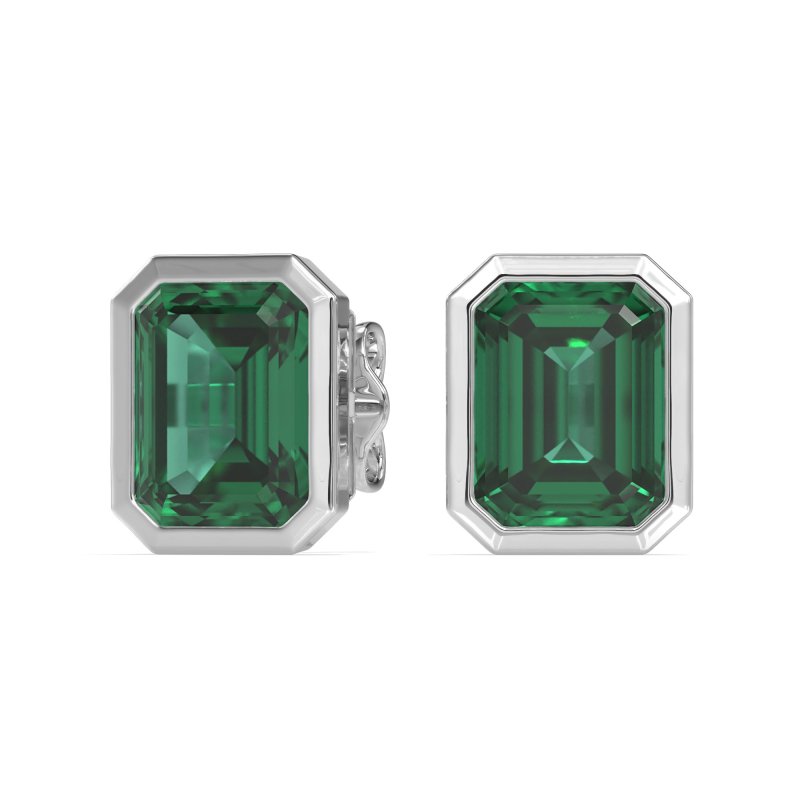 Bezel-Set Emerald Cut Stud Earrings