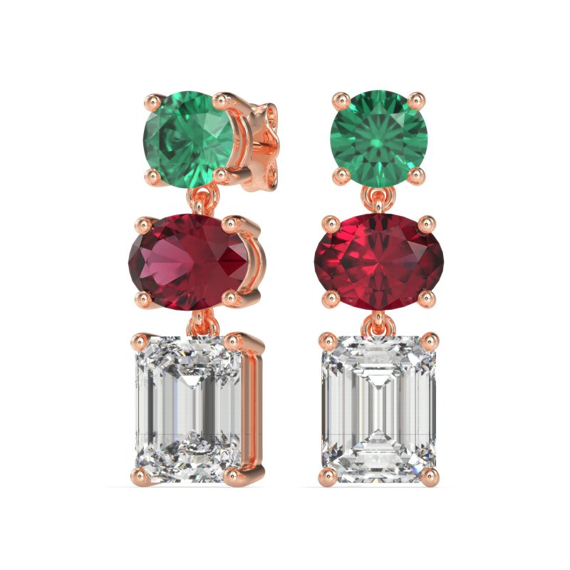 Three-Stone Dangle Earrings