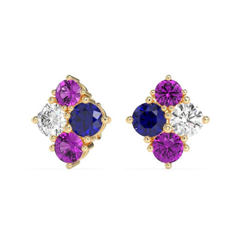 Multi-Size Four Stone Stud Earrings