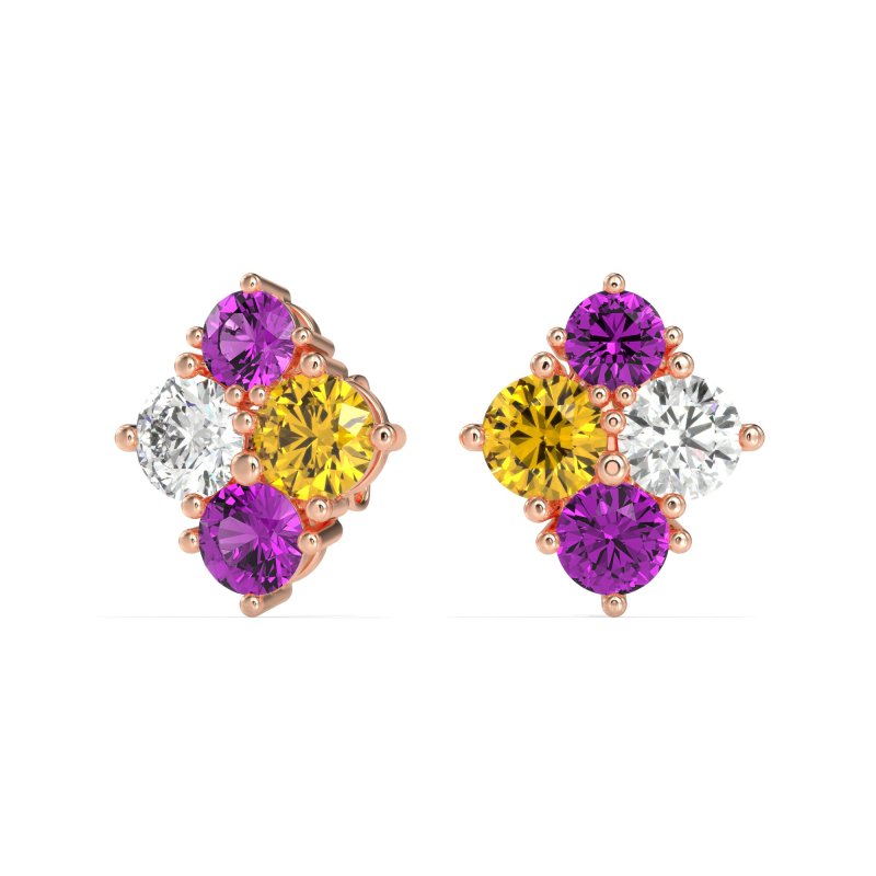 Multi-Size Four Stone Stud Earrings