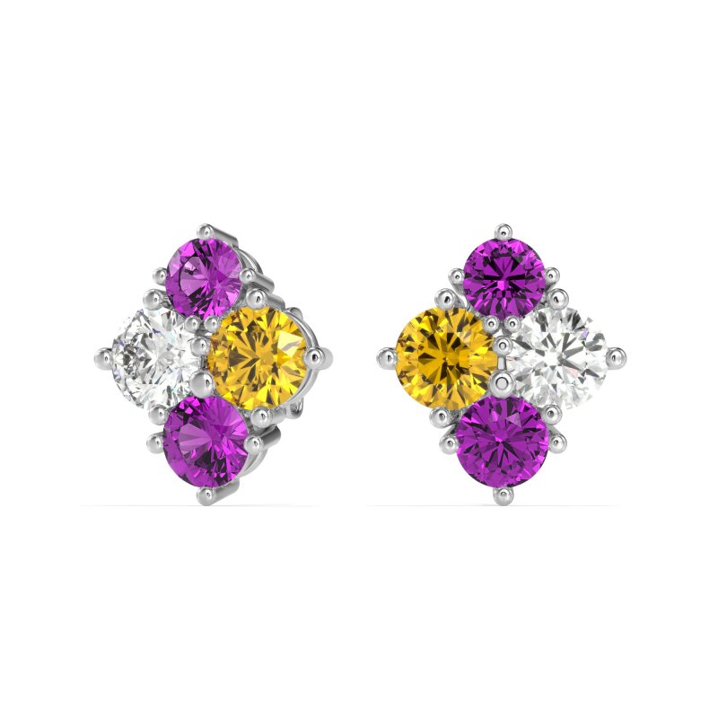 Multi-Size Four Stone Stud Earrings