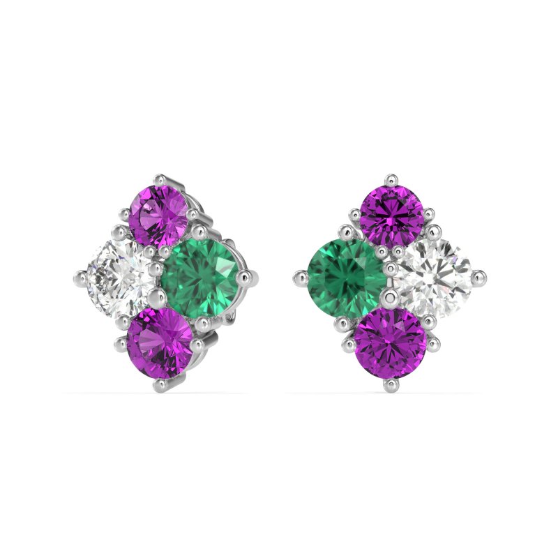 Multi-Size Four Stone Stud Earrings