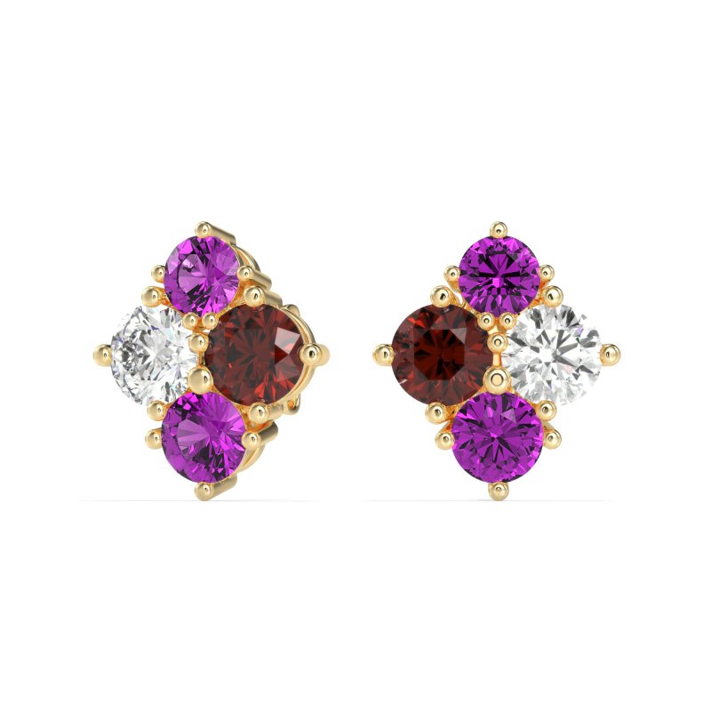 Multi-Size Four Stone Stud Earrings
