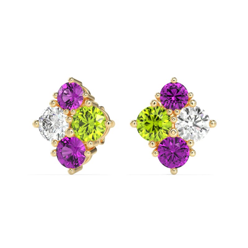 Multi-Size Four Stone Stud Earrings