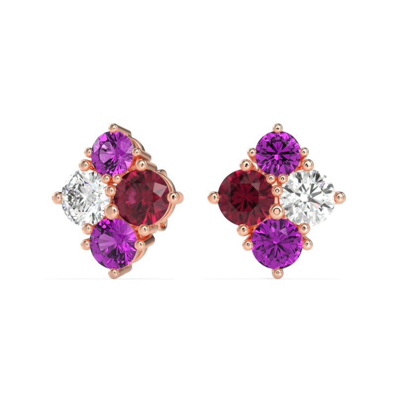 Multi-Size Four Stone Stud Earrings