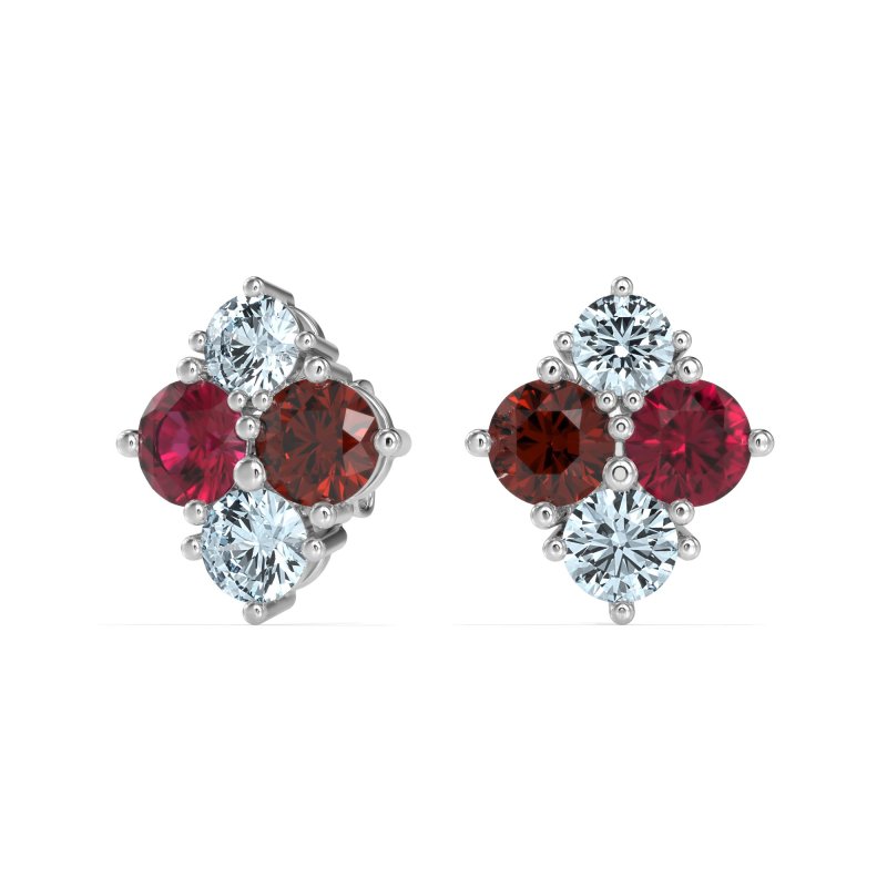 Multi-Size Four Stone Stud Earrings
