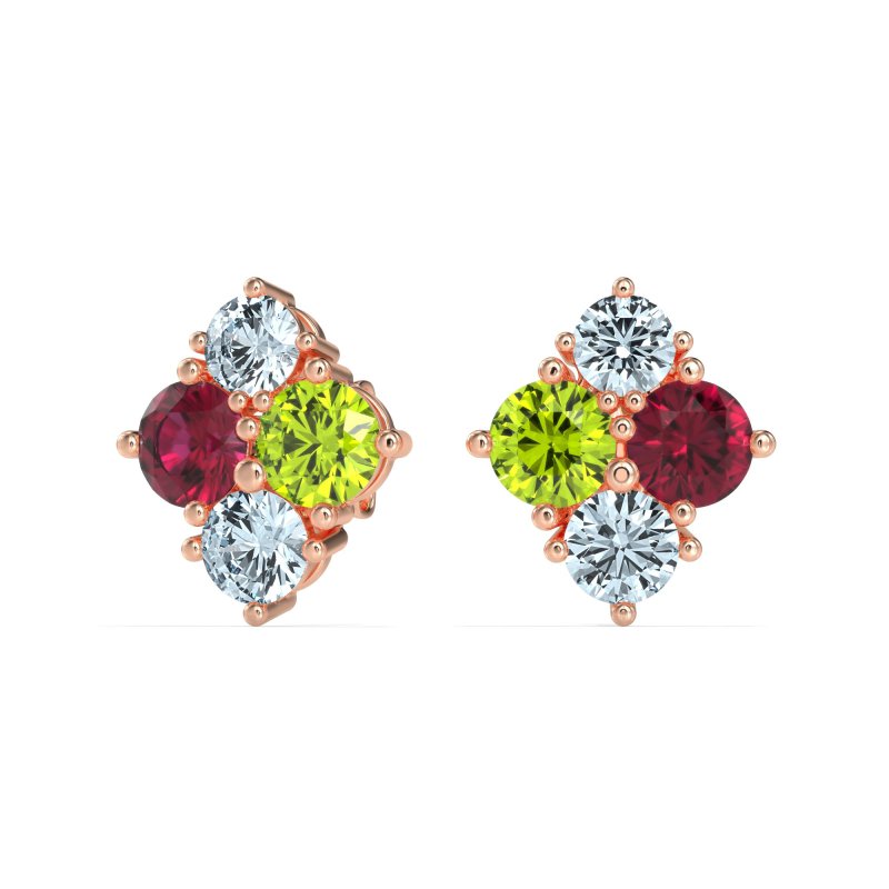 Multi-Size Four Stone Stud Earrings