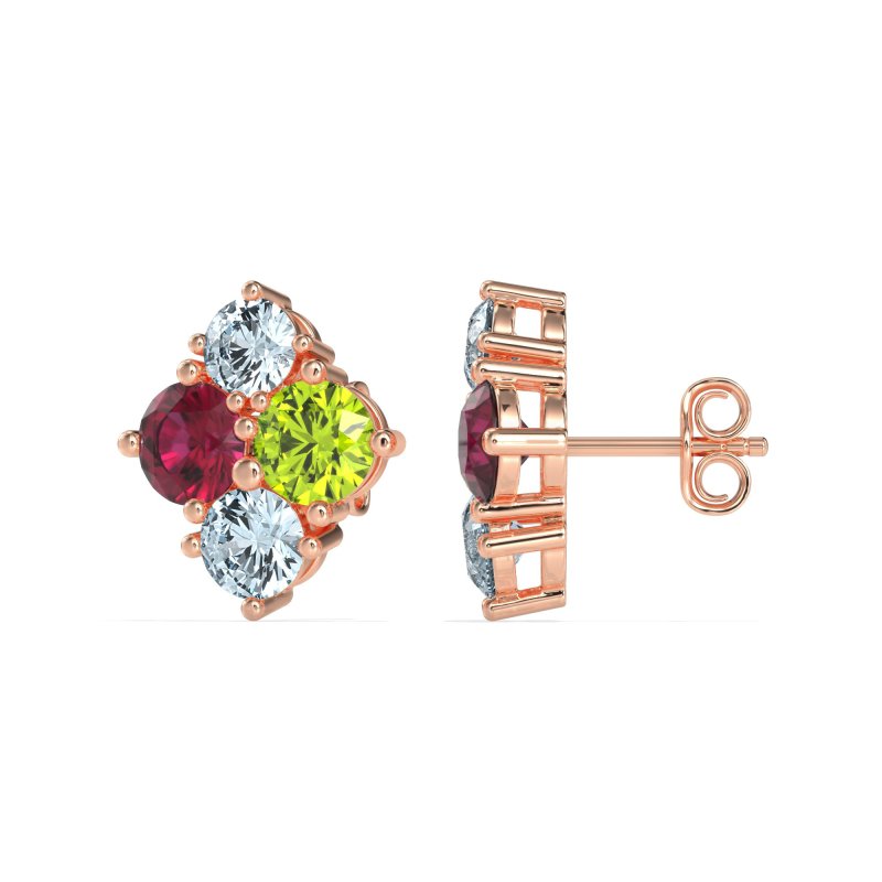 Multi-Size Four Stone Stud Earrings