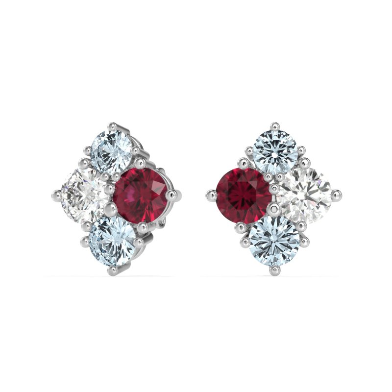 Multi-Size Four Stone Stud Earrings