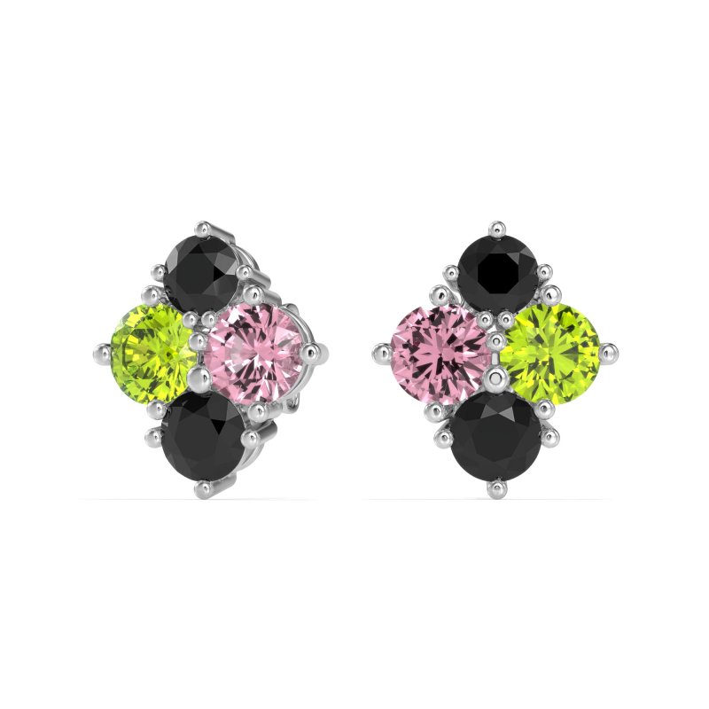 Multi-Size Four Stone Stud Earrings