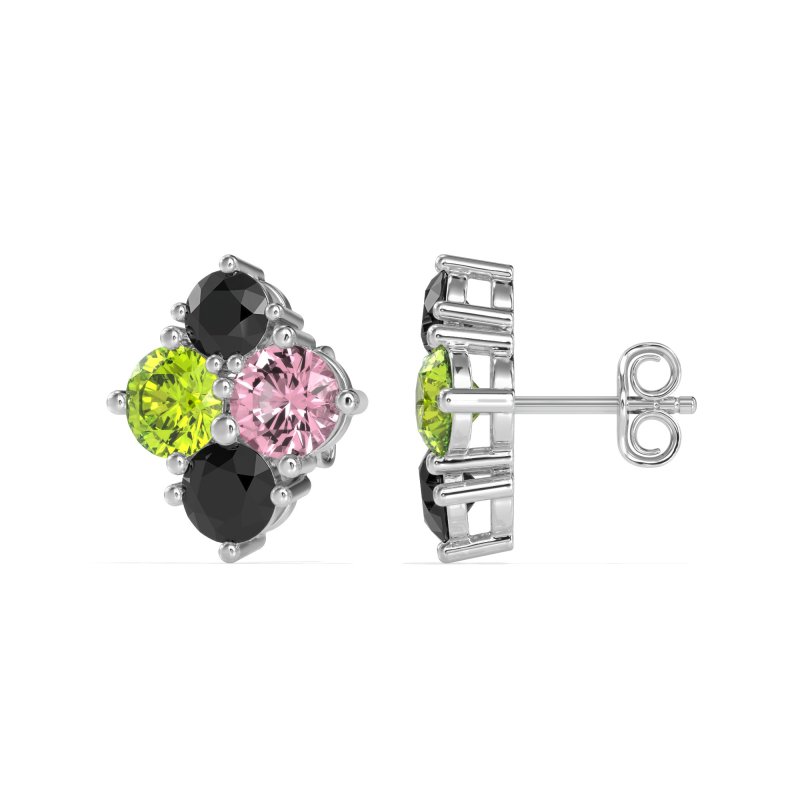 Multi-Size Four Stone Stud Earrings