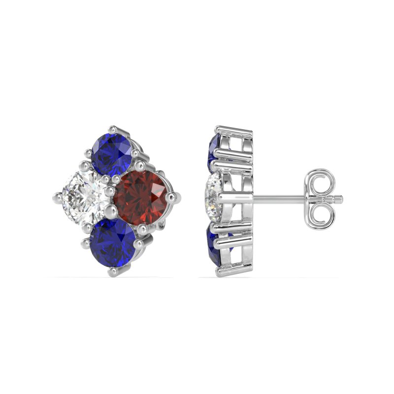Multi-Size Four Stone Stud Earrings