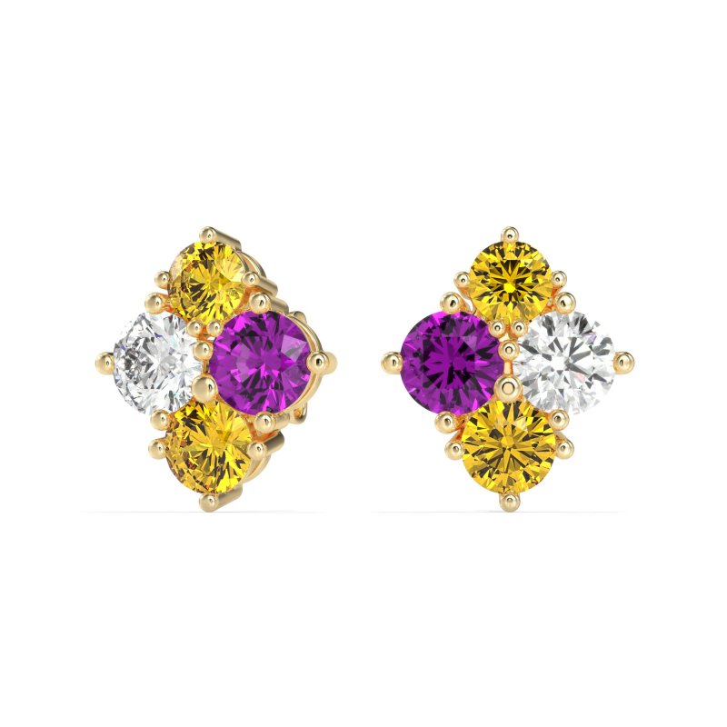 Multi-Size Four Stone Stud Earrings