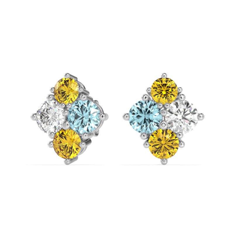 Multi-Size Four Stone Stud Earrings