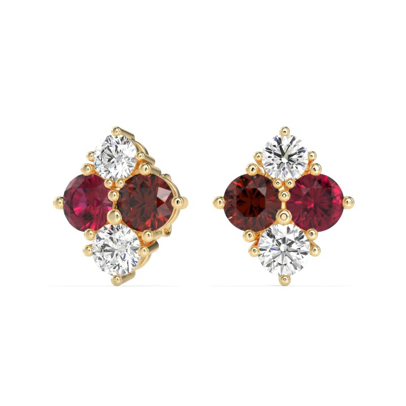 Multi-Size Four Stone Stud Earrings