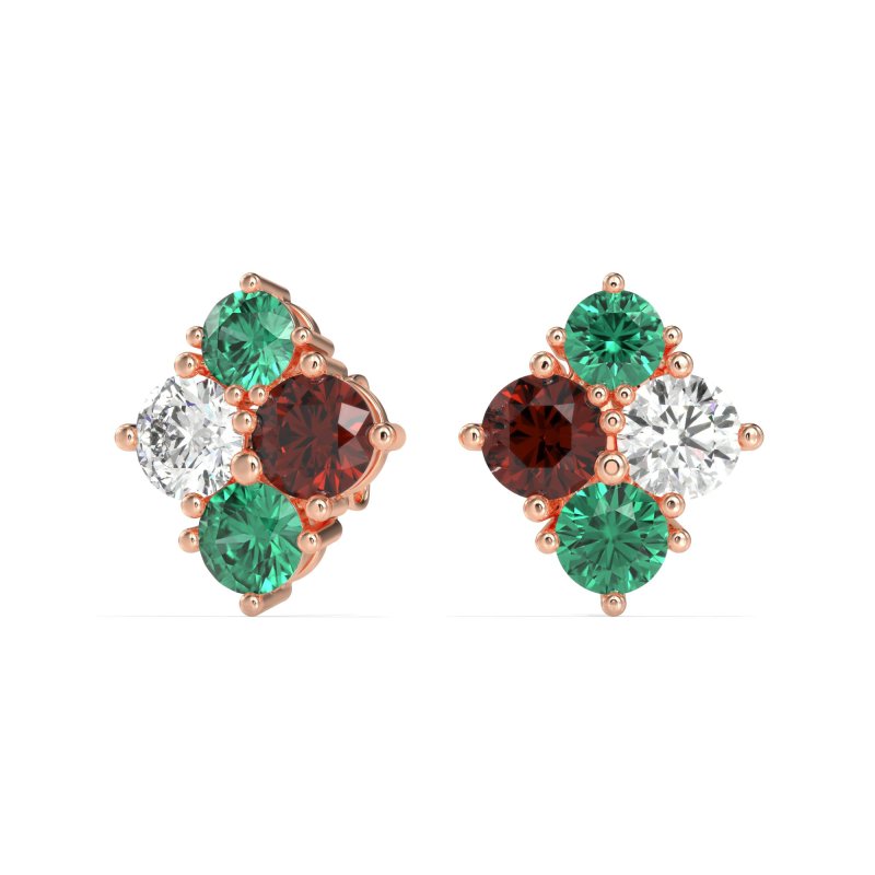 Multi-Size Four Stone Stud Earrings